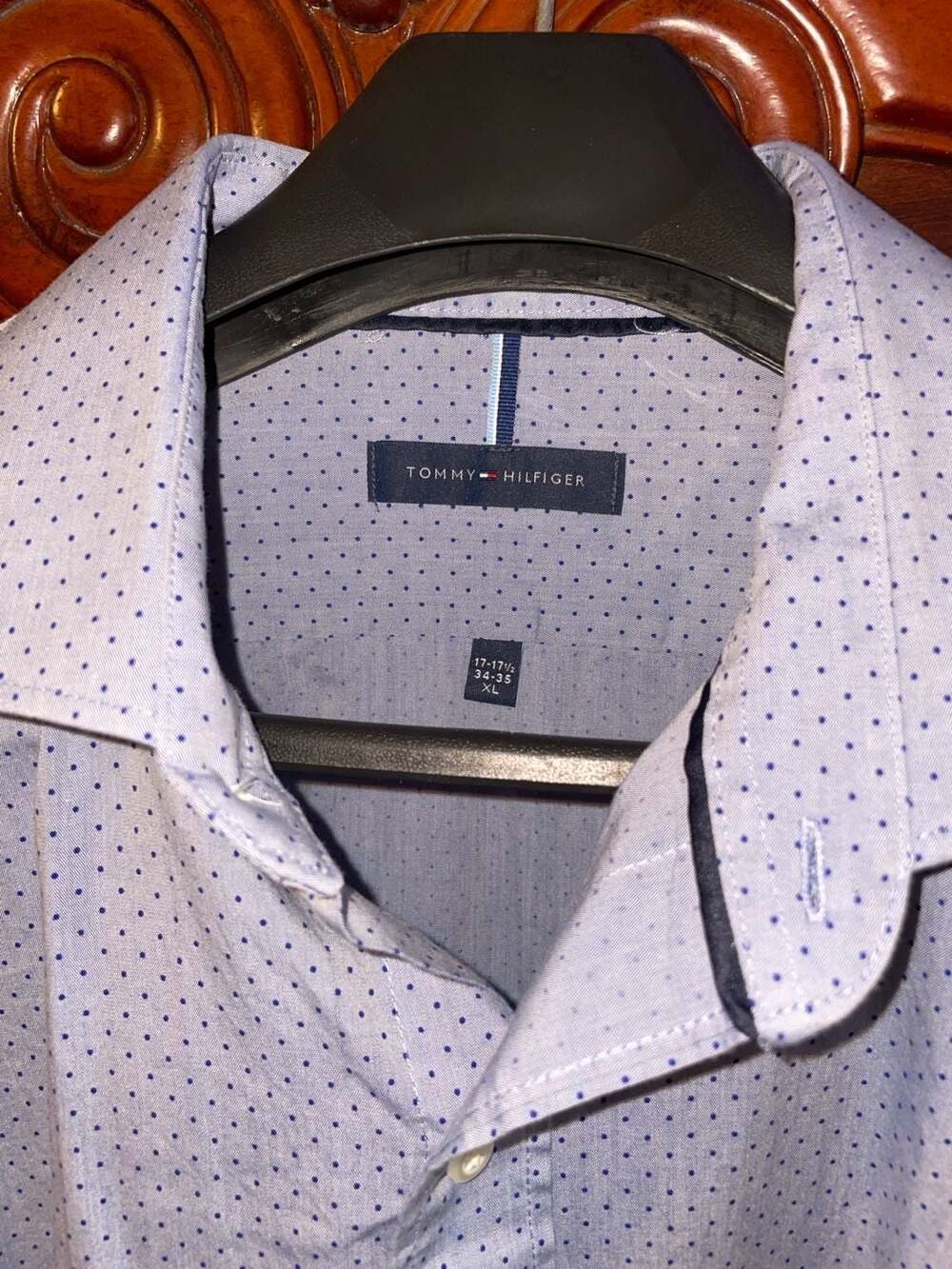 Tommy Hilfiger Men's XL Long Sleeve Button Down Dress Shirt Blue Polka Dot Patte - Picture 2 of 7